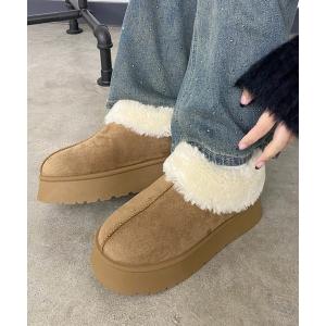 ブーツ フェイクファー切替ムートンライクブーツ レディース