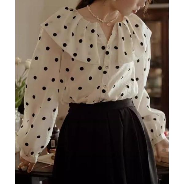 ブラウス シャツ 「26年春新作」ドットオーバーカラーブラウス レディース