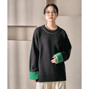 ニット セーター 5ゲージ袖配色ロゴプルオーバー　634215 レディース