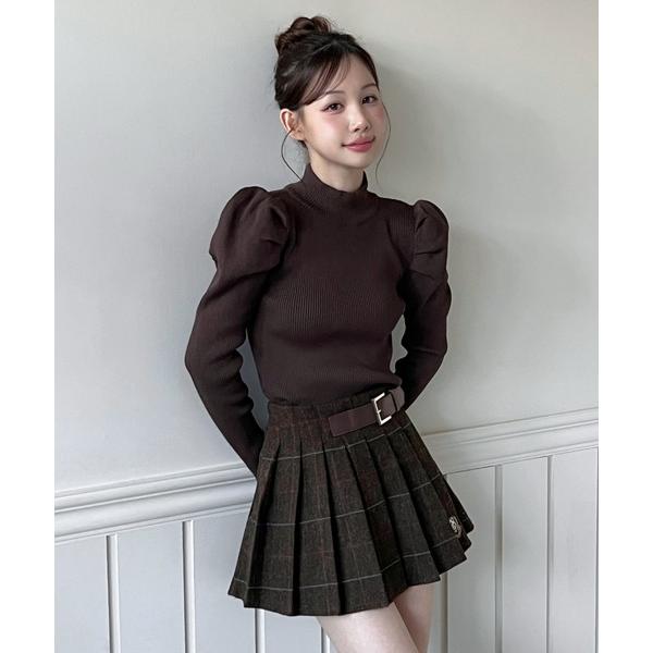 ニット セーター 「着用動画あり・3色展開」パフスリーブハーフネックカットソー レディース