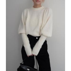 ニット セーター パフスリーブシャギーニット レディース