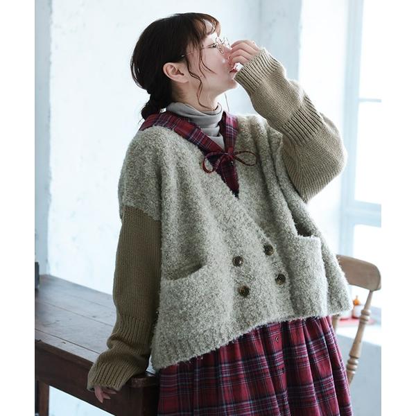 カーディガン クルミの切り替えカーディガン レディース