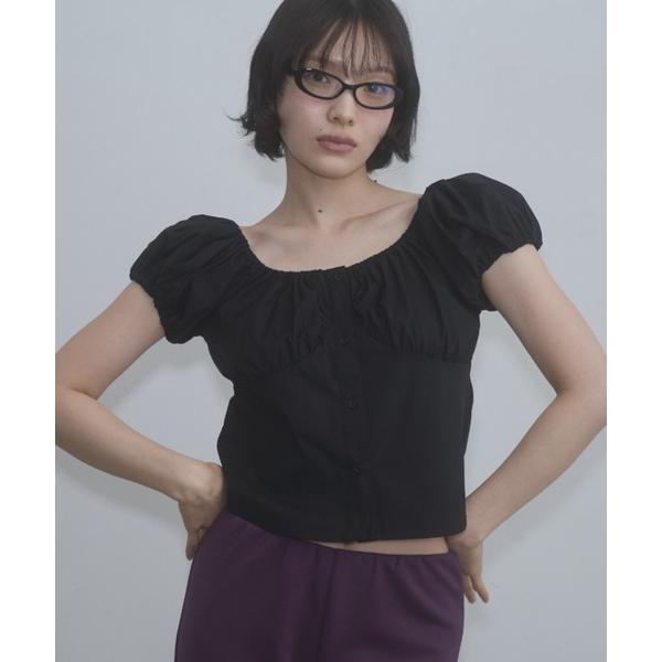 ブラウス シャツ 半袖 gingham 2way puff sleeve blouse / 2WAY...