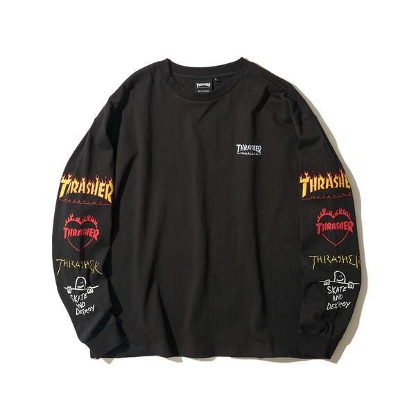tシャツ 「THRASHER / スラッシャー」ワンポイントロゴ刺繍＆袖ロゴプリント ロングスリーブ...