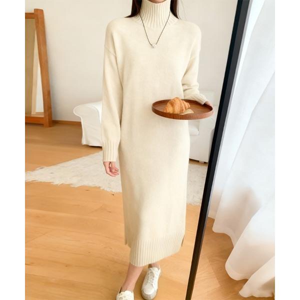 ワンピース タートルネックニットワンピース