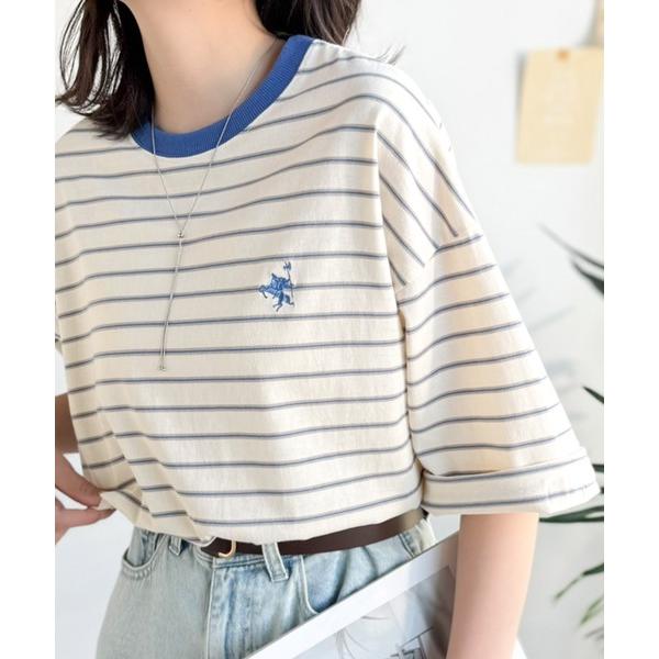 tシャツ 「JaVaジャバコラボ」着回し自在で日常に馴染む♪ 胸刺繍マルチボーダーアソートTシャツ ...