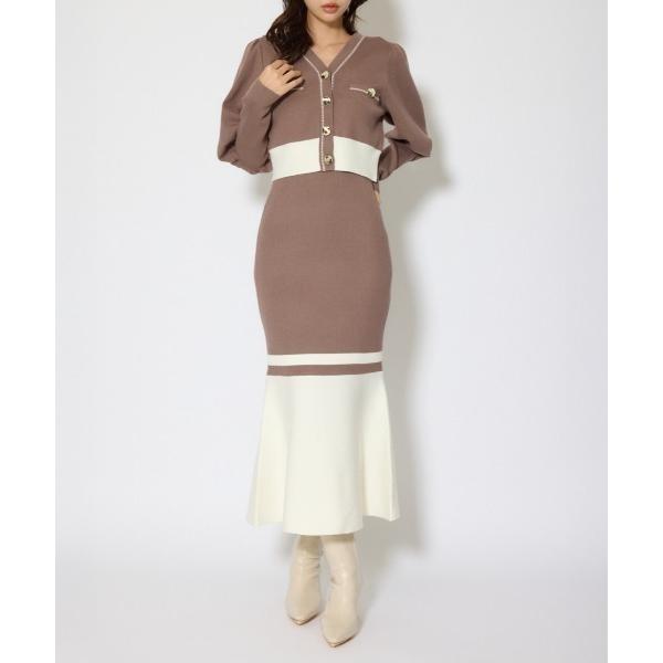 ワンピース バイカラーカーデセットニットワンピース 冬服 春服