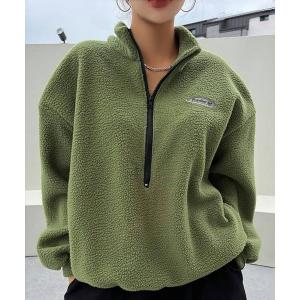 トレーナー スウェット ワンポイントハーフジップボアフリースプルオーバー(CZ) レディース