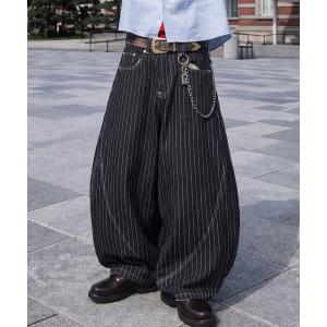 ジーンズ デニムバルーンパンツ/ピンストライプ/カーブシルエット/ユニセックス メンズ レディース