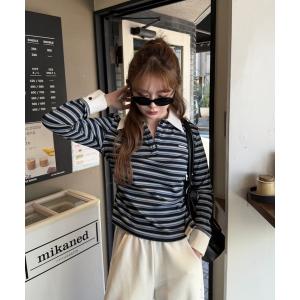 tシャツ 「新色追加 / 5色展開」マルチボーダー胸刺繍コンパクトポロ レディース