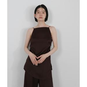 キャミソール サイドスリットアシンメトリーサテンキャミソール「セットアップ対応/手洗い可」
