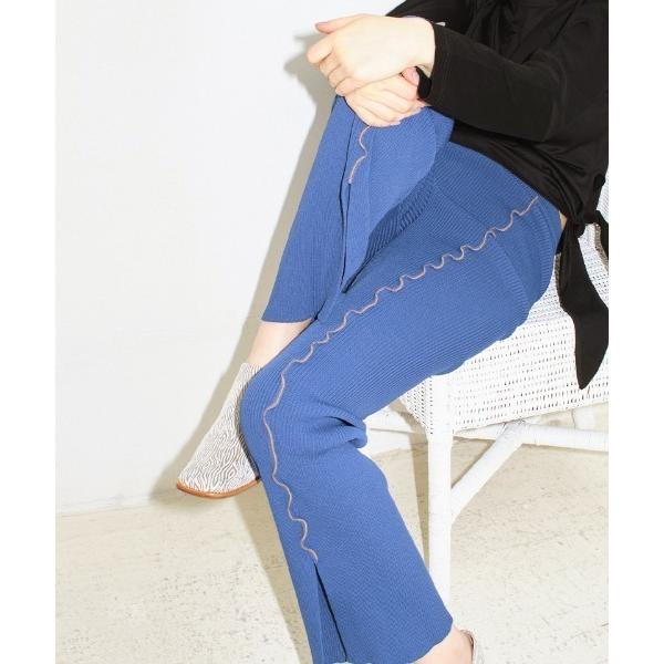 パンツ colored stitch slit knit trousers レディース