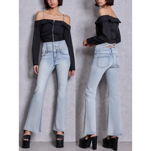 ジーンズ デニム デニムパンツ ハイウエストBACKクロスフレアパンツ レディース