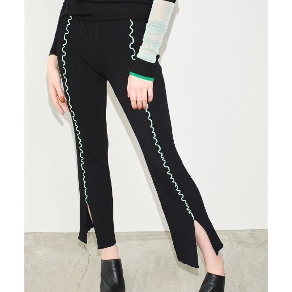 パンツ colored stitch slit knit trousers レディース