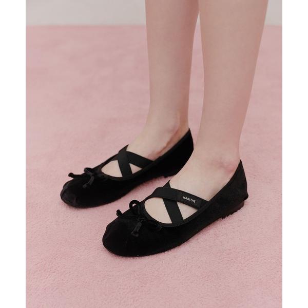 バレエシューズ パンプス W CROSS BANDING VELVET FLAT SHOES