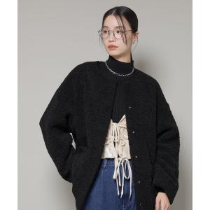 ノーカラーコート コート ソフトボアノーカラーミドルコート レディース