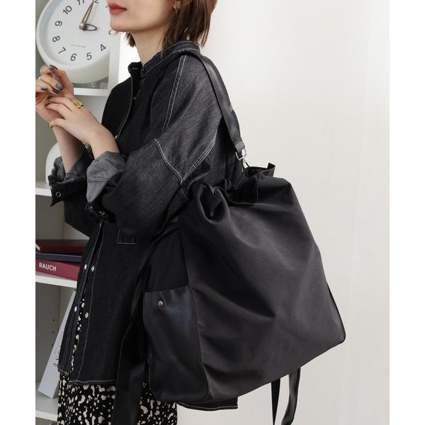 ショルダーバッグ バッグ 異素材切替2WAYドローストリングバッグ レディース