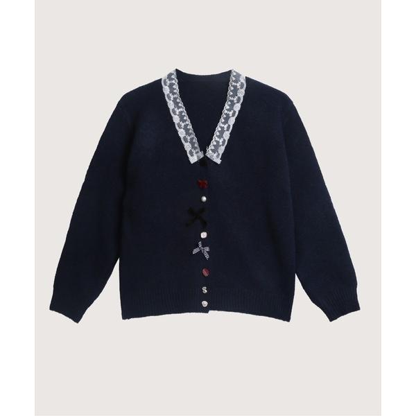 カーディガン Lace Detail Ribbon Deco Cardigan レディース