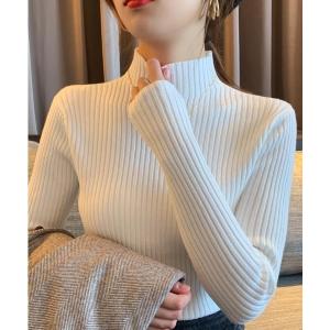 ニット セーター しっとりなめらか、チクチクしないハイネックリブニット レディース