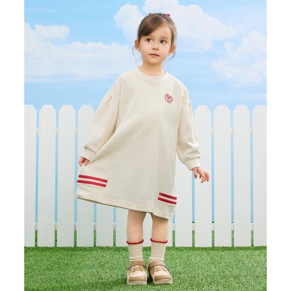 ワンピース ストレッチワッフル裾ライン長袖ワンピース キッズ 子供服 女の子