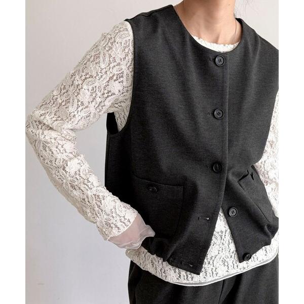 ベスト ジレ 「セットアップ対応」ポンチノーカラージレ レディース