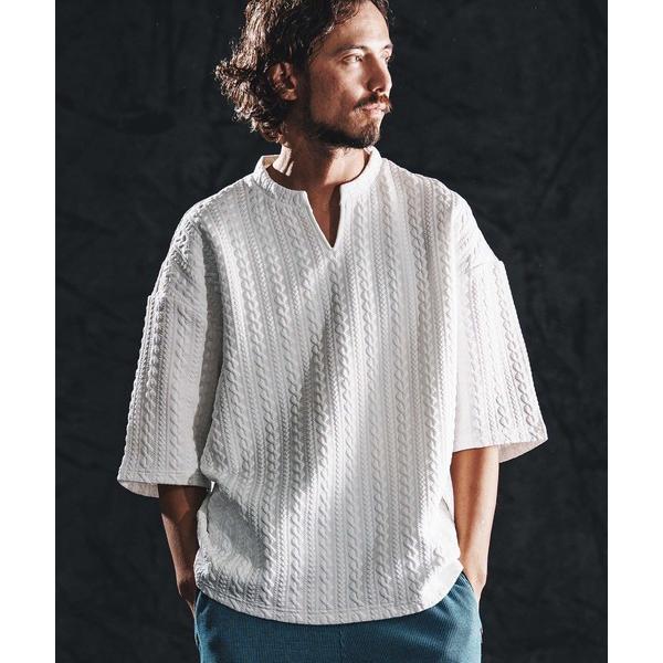 tシャツ mt10163-cable knit jacquard key neck SS pullo...