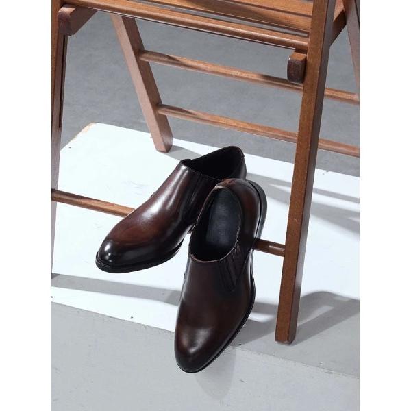 ビジネスシューズ 本革　サイドエラスリッポンシューズ メンズ