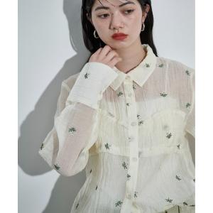 ブラウス シャツ フラワー刺繍ビスチェデザインシアーシャツ レディース