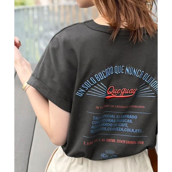 tシャツ 「JaVaジャバコラボ」背中で魅せる。バック刺繍フレンチスリーブTシャツ（半袖） レディー...