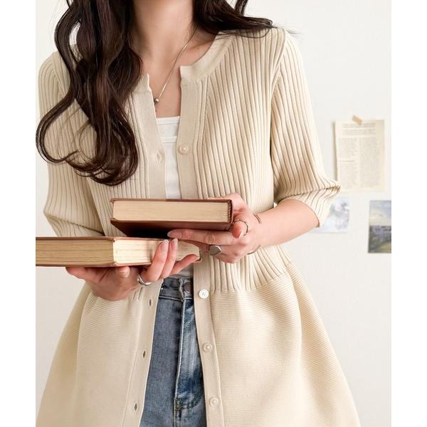 ニット セーター ふわりと映えて、優雅に広がる。リブ切り替えペプラムトップス（半袖） レディース