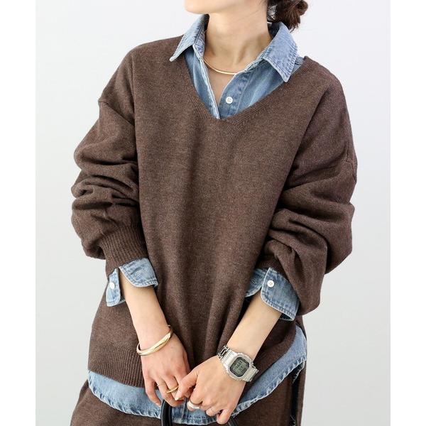 ニット セーター 7GサイドスリットVネックニットプルオーバー レディース