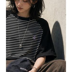 tシャツ 半袖 「JaVaジャバコラボ」お洒落迷子の救世主。綿100％胸刺繍ラグラン配色ボーダーTシャツ レディース