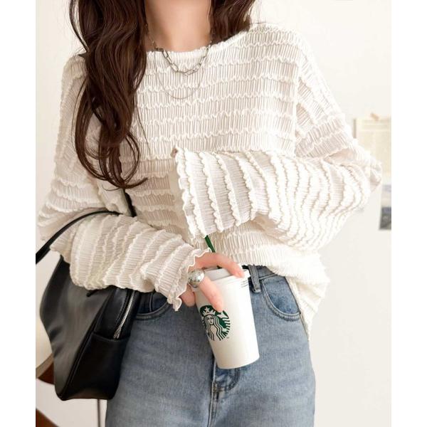 ブラウス シャツ 入学式 程よい甘さが可愛い。袖メロウシャーリングタックブラウス（長袖） レディース