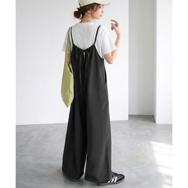 サロペット オーバーオール 落ち感ワイドでつくる、大人の抜け感。バックリボンサロペットパンツ レディ...