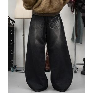 ジーンズ デニム デニムパンツ ラインストーンカーブデニム「SETUP着用可能」 レディース