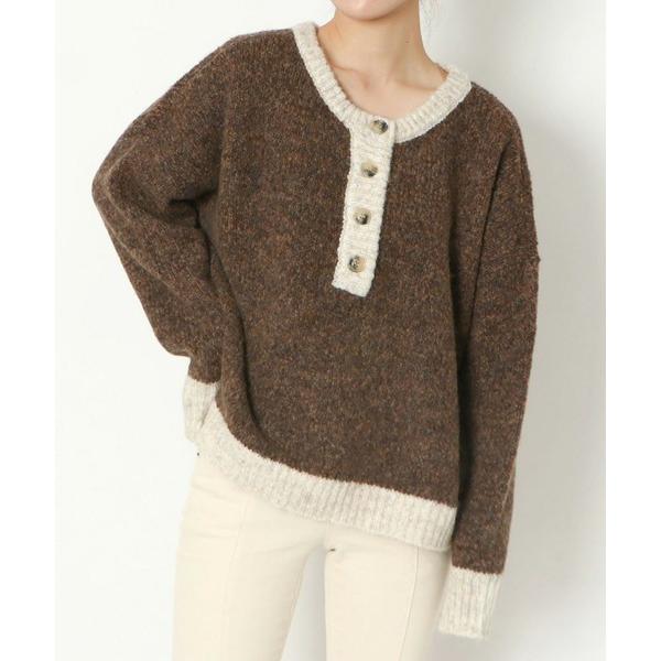 ニット セーター 「ヘンリーネック×配色デザイン」レディース ニットプルオーバー ゆるシルエット 体...