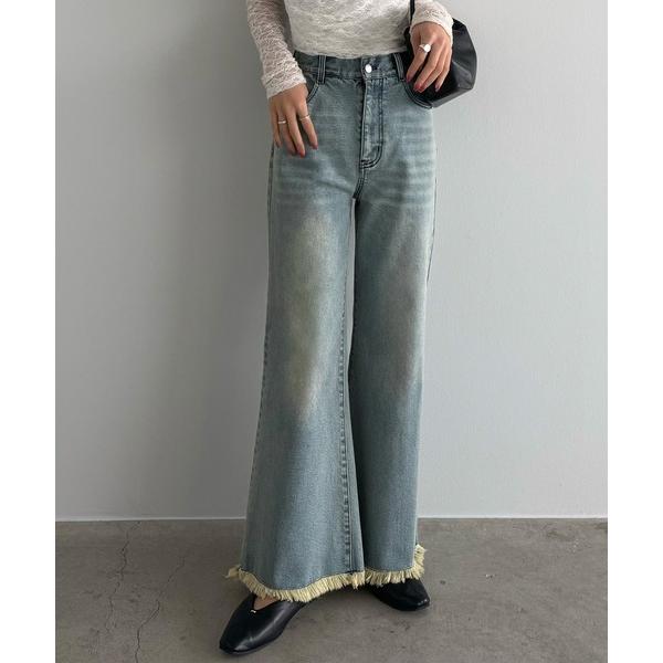 ジーンズ デニム デニムパンツ セミワイドフレアデニムパンツ レディース