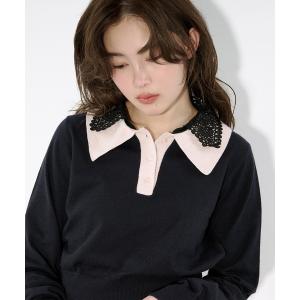 ニット セーター 2WAY lace collar バイカラーポロニット レディース