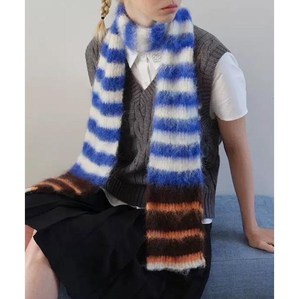 マフラー ストール ボーダー柄ふわもこマフラー レディース