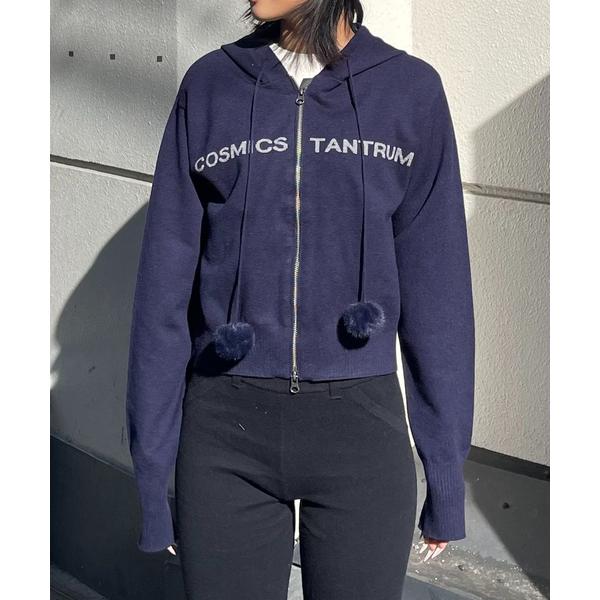 ニット セーター レタリングニットフーディー レディース メンズ