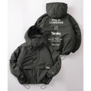 ダウンジャケット ダウン 「75」「Philip Lumbang/フィリップ・ランバン」2WAY ロゴアートデザイン 中綿 フードジャケット/ワンポイ