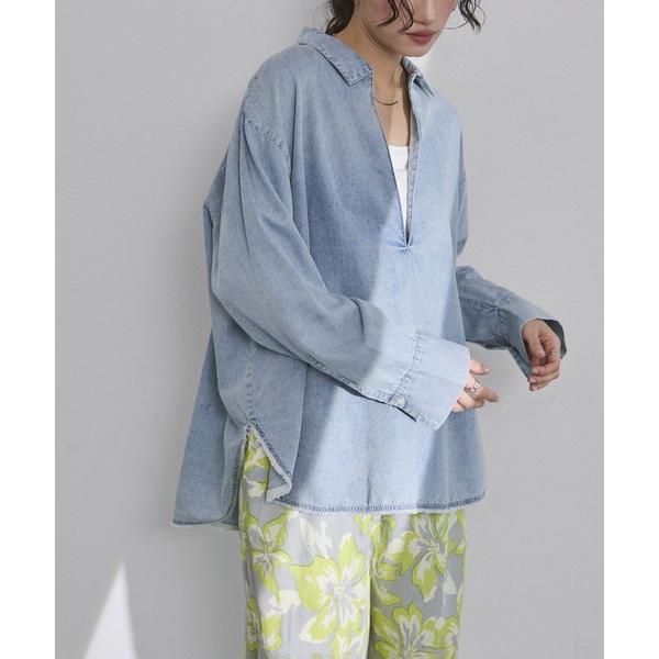 ブラウス シャツ ブロード/テンセルデニム スキッパーシャツ レディース