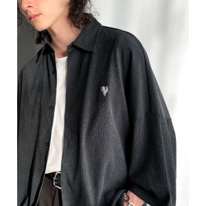 七分袖 シャツ 「JaVaジャバコラボ」スリットボタン仕様リンクル加工オーバーサイズドルマンシャツ メンズ