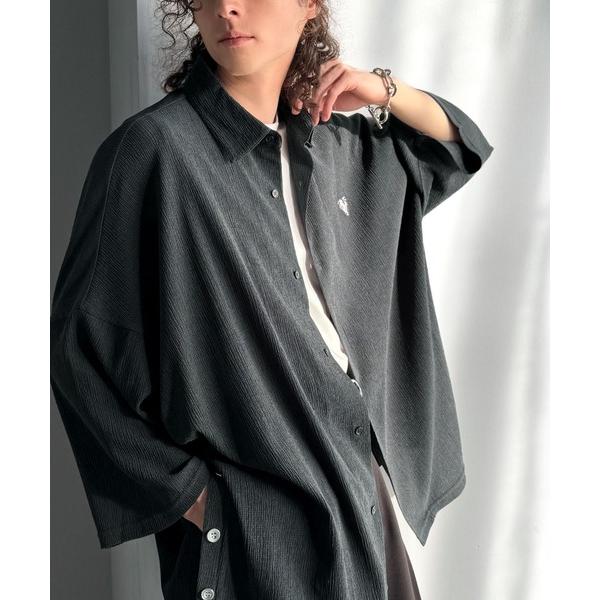 シャツ 「JaVaジャバコラボ」スリットボタン仕様リンクル加工オーバーサイズドルマンシャツ メンズ