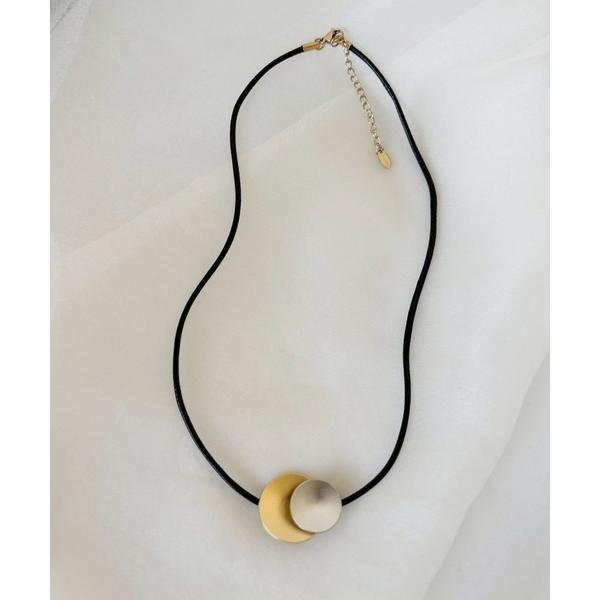 ネックレス ステンレスプレートブラックコードネックレス レディース