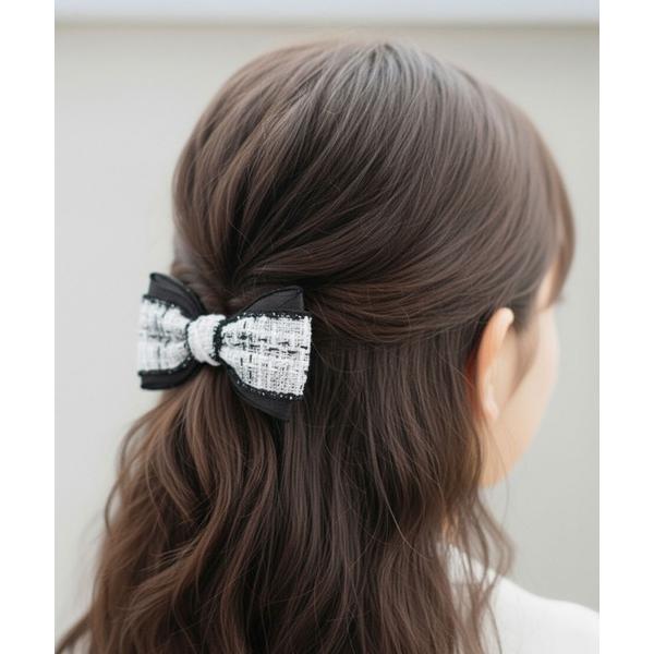 ヘアクリップ 入学式 卒園式 クラシック ツイード バレッタ