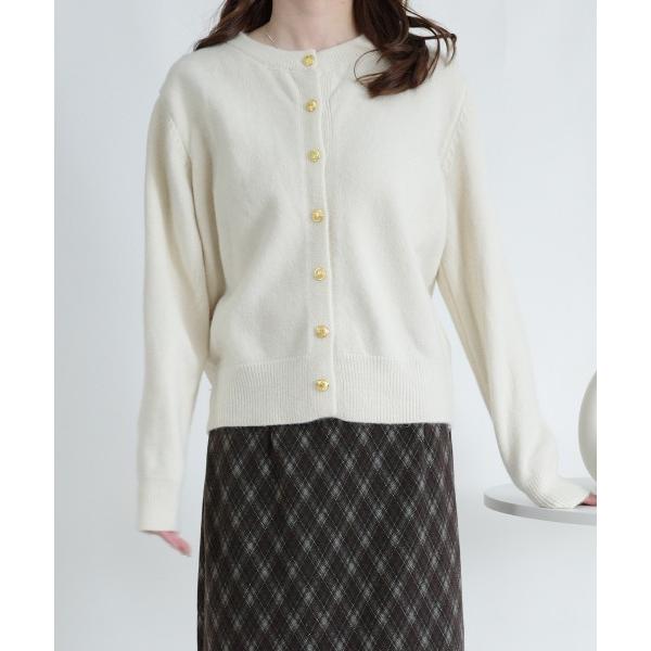 ニット セーター ゴールドボタン クルーネックニットカーディガン レディース
