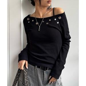 tシャツ アイレットオフショルトップス レディース