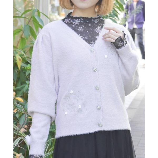 カーディガン スノー・ローズ刺繍カーディガン レディース