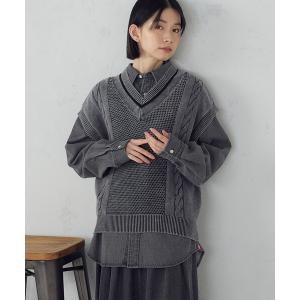 ベスト ジレ デニム調ニットベスト レディース